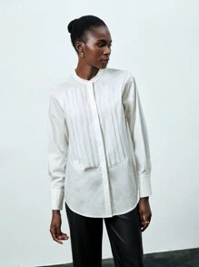 SHEIN BIZwear 女性長袖衫帶有褶飾裝飾 - 白色 - 查看 6