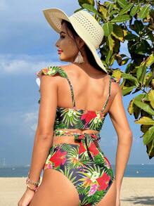 Swim Vcay Ngẫu nhiên Bản in nhiệt đới Quấn chéo Bộ Bikini Với Ruffled Hem Đồ trang trí Lễ hội hóa trang - Nhiều màu - Xem 2