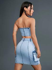 SHEINNeu Giải trí Của phụ nữ Denim - Màu xanh lam - Xem 2