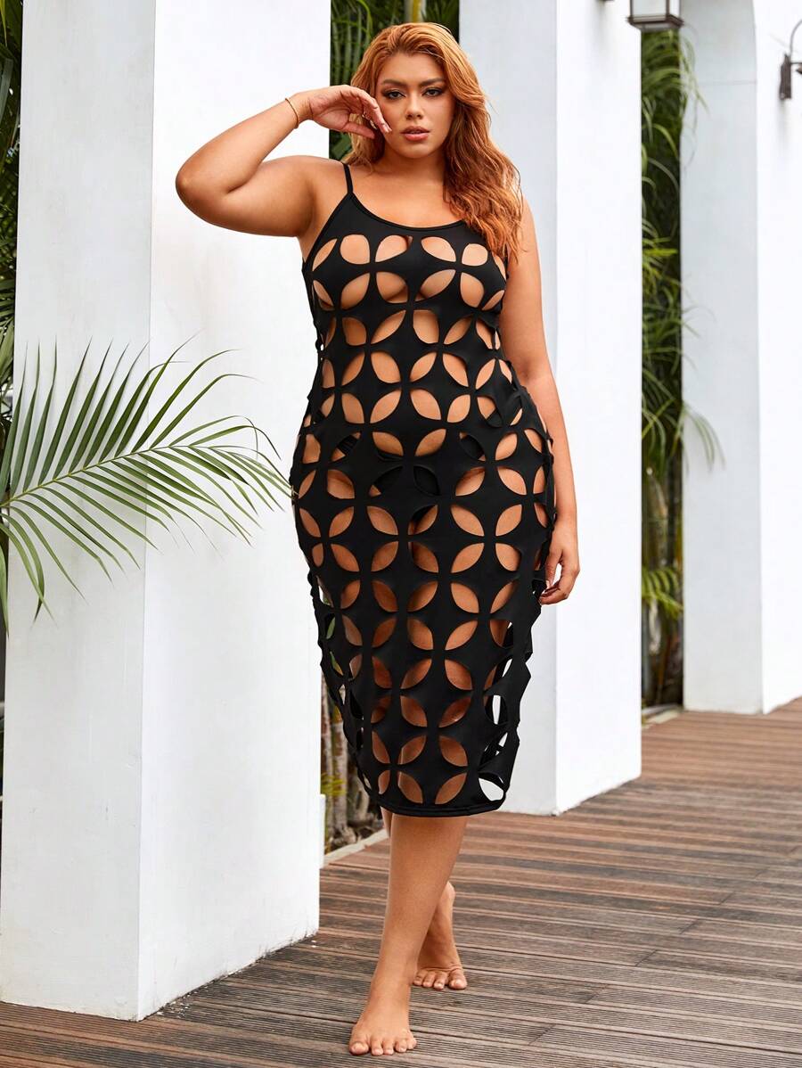 For Women Women's Swimwear Cover Up Women's Plus Size Crochet Beach Cover Up  - Sleeveless Hollow Out Swimsuit Cover Hollow Out Beachwear Plus Size Swim  Cover Up