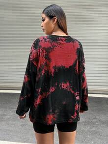 SHEIN EZwear 女款大尺寸印花長袖 T 卹 - 紅色 - 查看 2