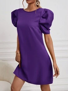 SHEIN Clasi 女裝短袖泡泡連衣裙 - 紫色 - 查看 4