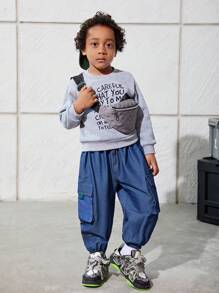 SHEIN Young Boy Casual Loose Fit Flap Pocket Jogger Pants - Light Wash - View 3