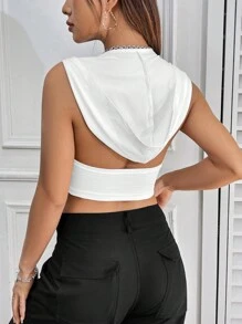 SHEIN Unity 女士無袖連帽背心,大圓領設計 - 白色 - 查看 2