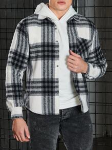 RueChic Men'S Plaid Patchwork Jacket With Pockets - Grey - View 1