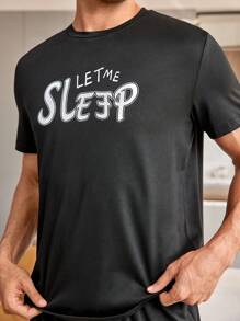 Conjunto De Pijama Para Hombres Con Impresión De Lema En Manga Corta Y Pantalones Cortos