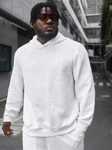 Manfinity VCAY Men's Plus Size Solid Color Hooded Sweatshirt And Sweatpants Set With Letter Print - White - View 6