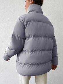 EURMUSE Zip Up Snap Button Puffer Coat - Grey - View 2