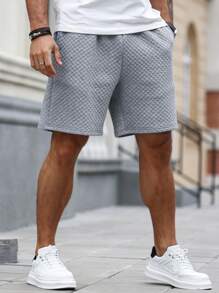 Manfinity Homme Men's Solid Color Elastic Waistband Shorts With Diagonal Pockets - Grey - View 5