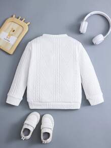 SHEIN 男童圓領提花休閒舒適度假運動服衛衣 - 白色 - 查看 2