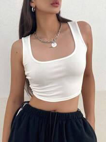 DAZY Women'S Square Neck Tank Top - White - View 5