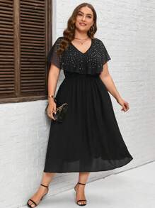 SHEIN Clasi Plus Size Rhinestone Decorated Dress - Black - View 6