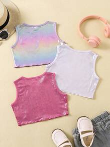 SHEIN 夏季少女閃亮多彩坦克頂三件套 - 彩色 - 查看 2
