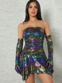 SHEIN Unity Holographic Tube Dress With Gloves - Multicolor - View 4
