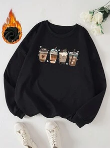 Manfinity Hypemode Men's Milk Tea Pattern Long Sleeve Pullover Sweatshirt - Black - View 1