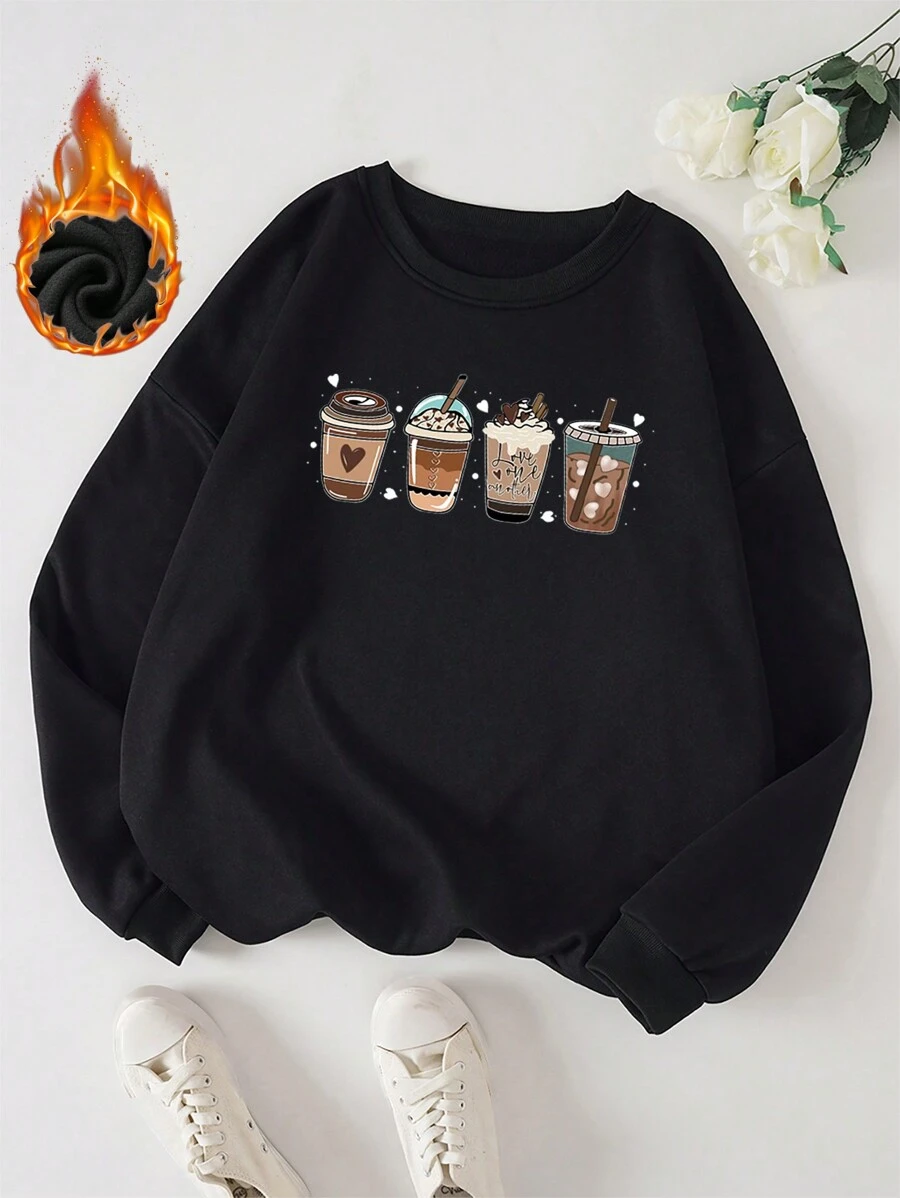 Manfinity Hypemode Men's Milk Tea Pattern Long Sleeve Pullover Sweatshirt - Black - View 1