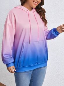 SHEIN LUNE Áo nỉ dây rút phối màu gradient cỡ lớn - Bụi hồng - Xem 4