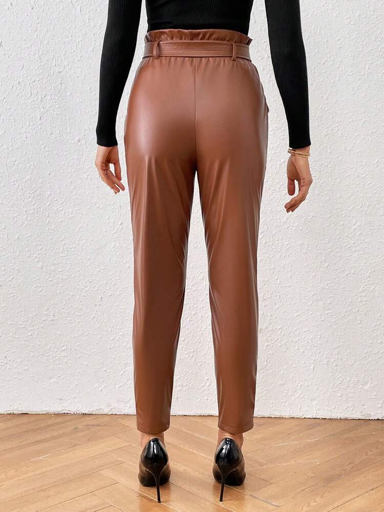 Women'S Pu Leather Pants With Belt
