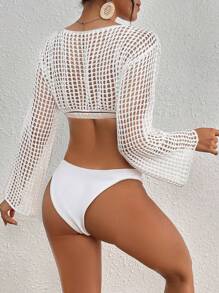 SHEIN Swim 1pc Knitted Cover Up Top With Trumpet Sleeves Summer
