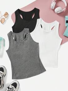 Easithlete Solid Color Athletic Tank Top With Racerback Design Fitted Shirt