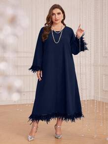 Al Najma Plus Size Women's Patchwork Furry Sleeve Cuff Dress
