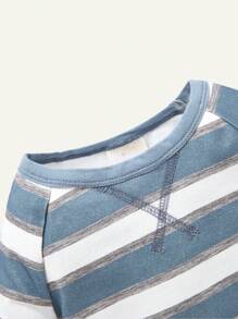 Cozy Pixies 嬰兒男童貼身睡衣套裝，卡通動物與條紋圓領上衣和長褲，4入組 - 寶藍色 - 查看 8