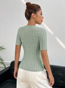 SHEIN EZwear 女款修身針織紋t恤 - 薄荷綠 - 查看 2