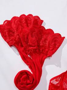 SHEIN Ropa Interior De Encaje Sexy Para Mujeres De Talla Grande - Rojo - Ver 5