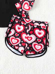 Bộ Tankini trái tim bé gái dài tay, chống nắng khi đi bơi trong kỳ nghỉ ở bãi biển - Nhiều màu - Xem 1