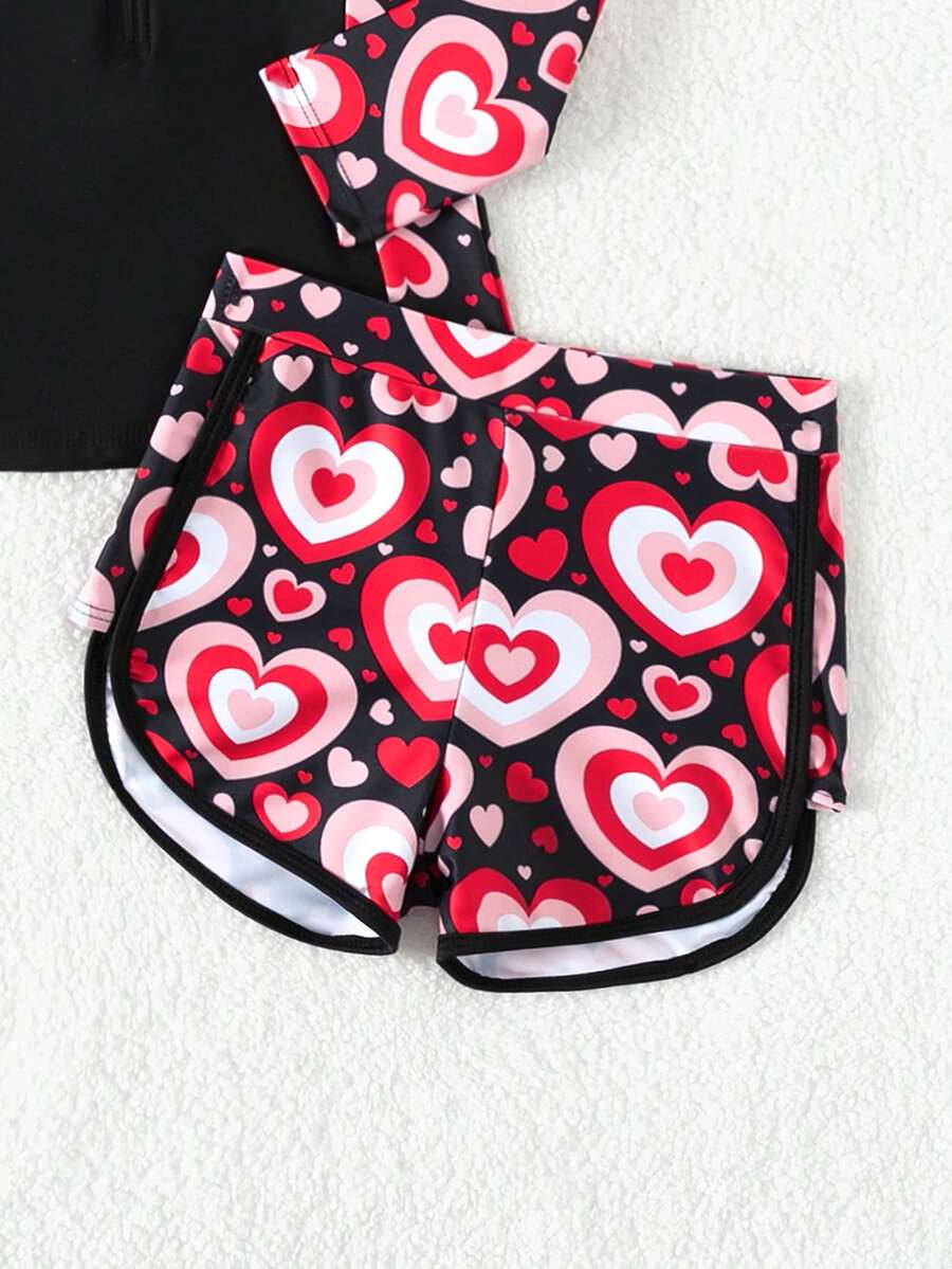 Bộ Tankini trái tim bé gái dài tay, chống nắng khi đi bơi trong kỳ nghỉ ở bãi biển - Nhiều màu - Xem 1