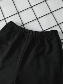 男童字母印花撞色连帽衫和运动裤套装 - 酒紅色 - 查看 7