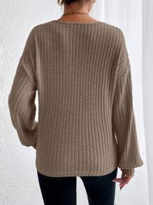 SHEIN Essnce 女款落肩落肩長袖t卹 - 卡其色 - 查看 2