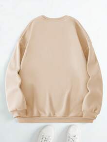 SHEIN EZwear 印花保暖內裏高領衛衣 - 卡其色 - 查看 2