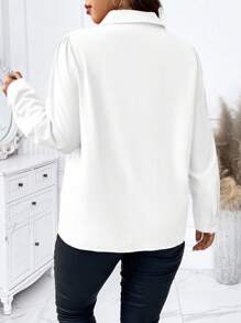 Elenzga Kích thước lớn màu trơn Tay áo dài Áo sơ mi - trắng - Xem 2
