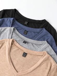 SHEIN LUNE 4 Piezas Camiseta De Cuello En V De Manga Corta - Multicolor - Ver 5
