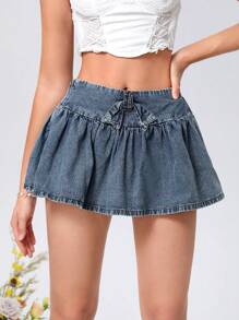 SHEIN MOD Women's Denim Asymmetrical Ruffle Hem Skirt