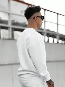男士戶外純色休閒圓領衛衣 - 白色 - 查看 2