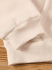 SHEIN EZwear 大码女式保暖内衬卫衣，心形印花，带抽绳 - 杏色 - 查看 4