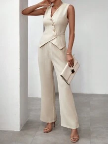 Chiquease Traje De Chaleco De Botón Y Pantalón A Juego - Albaricoque - Ver 1