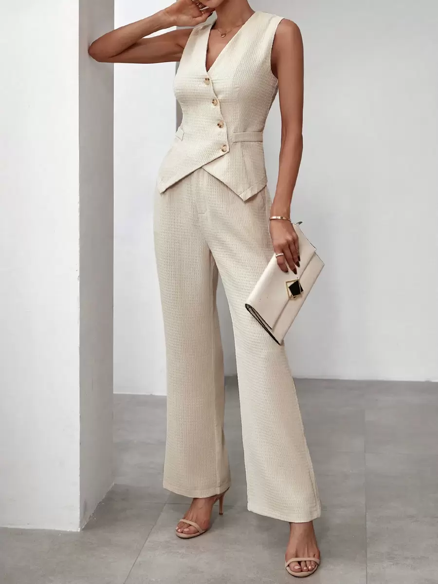 Chiquease Traje De Chaleco De Botón Y Pantalón A Juego - Albaricoque - Ver 1