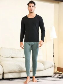 Men'S Solid Color Warm Long Johns - Green - View 3
