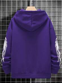 Manfinity EMRG Men Letter Graphic Kangaroo Pocket Drawstring Thermal Lined Hoodie - Purple - View 2