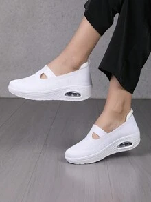 女士便攜式休閒時尚透氣運動鞋 - 白色 - 查看 4