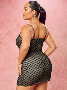 SHEIN BAE Kích thước lớn Xu hướng: Cắt giảm Lưới Gai Váy Dây - màu đen - Xem 2