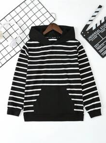 1件青少年男童条纹卫衣，带袋鼠口袋 - 黑與白 - 查看 1
