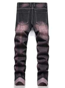 青少年男孩破洞卡通刺繡水洗牛仔褲，青少年服裝 - 深灰色 - 查看 2