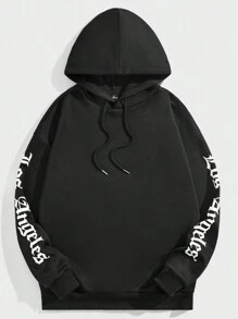 Manfinity VCAY Loose Men's Printed Knitted Casual Hoodie, For Fall Winter - Black - View 2