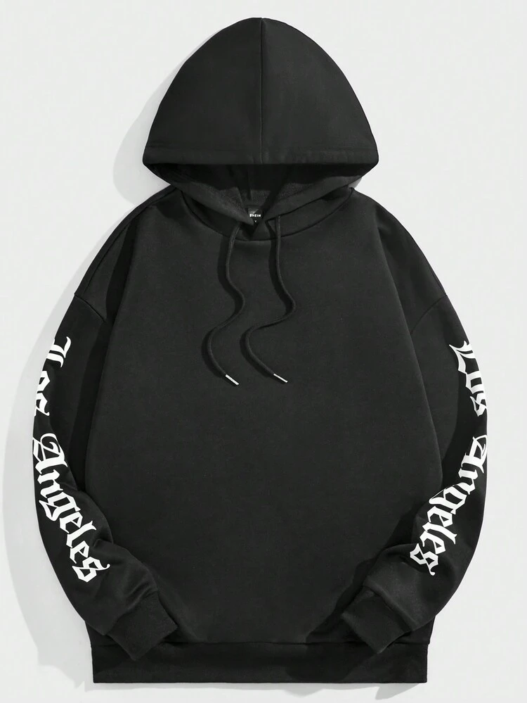 Loose Men's Printed Knitted Casual Hoodie, For Fall Winter