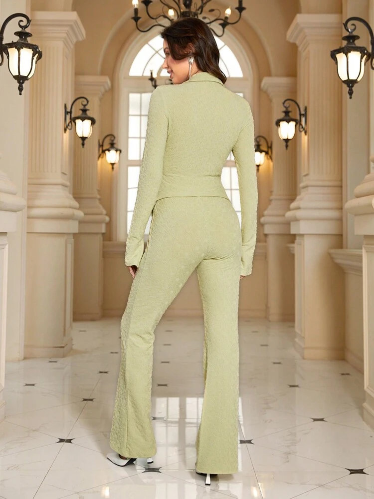 Women's Textured Fabric Shirt And Pants Two-Piece Set