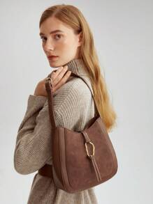 MOTF PREMIUM 女士不对称金属环通勤单肩包 - 棕色 - 查看 5